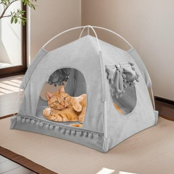 Tvtnvo Pet Nest Pet Tent Dog Tent Semi Enclosed Foldable Washable Reversible Cushion All Season Breathable Mosquito Proof Waterproof Bottom for Small Dogs and Pets Indoor Outdoor Use Gray 14.2 in