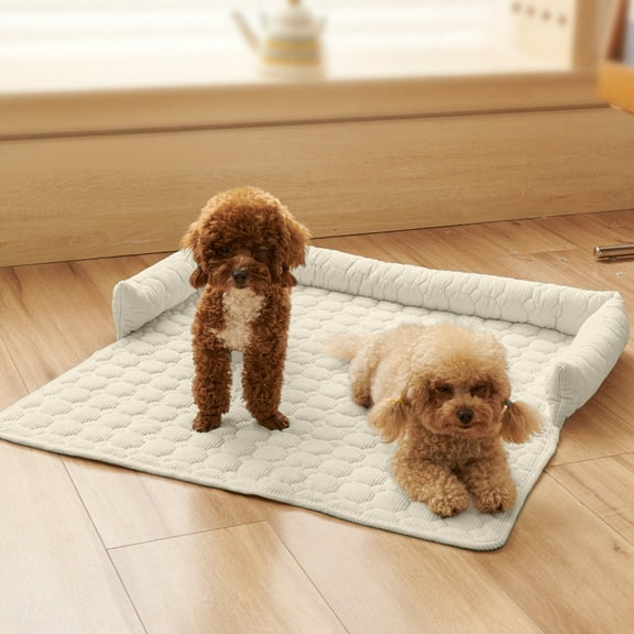 Tvtnvo Pet Sofa Cushion Dog House Pet House Non Slip Plush Bed Pad with Raised Back for Head and Neck Support Soft Filled Washable Protector for Dogs and Pets Indoor Couch Car Beige 29.5 in