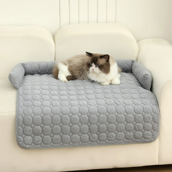 Tvtnvo Pet Sofa Cushion Dog House Pet House Non Slip Plush Bed Pad with Raised Back for Head and Neck Support Soft Filled Washable Protector for Dogs and Pets Indoor Couch Car Gray 29.5 in