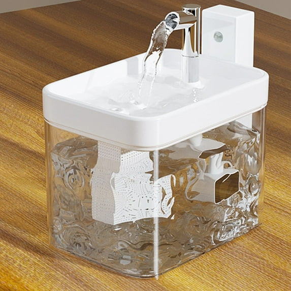 Tvtnvo Pet Water Fountain Automatic Circulation Pet Water Dispenser Quiet Filtered Flow Encourages Hydration Easy Clean Smart Wireless Sensor Battery Operated for Home White 6.3x4.5x4.7in