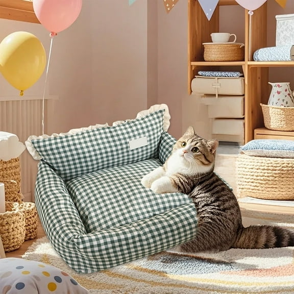 Tvtnvo Pets House Pet Bed for Indoor Pets with Soft Plush Semi Enclosed Design Washable Cozy Warm Sleeping Nest Portable Pet Bed for Small Medium Pets Suit for Living Room Bedroom 18.5x16.5in Green