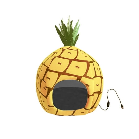 Tvtnvo Pineapple Heated Pet Cave USB Pet House Pet Tent Removable Washable Cotton Fleece Lined Insulated Pet Bed Detachable Heating Panel Adjustable Heat for Indoor Pets and Dogs Yellow 15.7 in