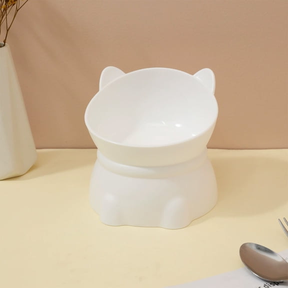 Tvtnvo Raised Pet Food Bowl Whisker Friendly Non Slip Plastic Pet Drinking Bowl Reduces Neck Strain Aids Digestion Easy Clean for Indoor Pets Wide Shallow Stable Base White 5.3x5.1in