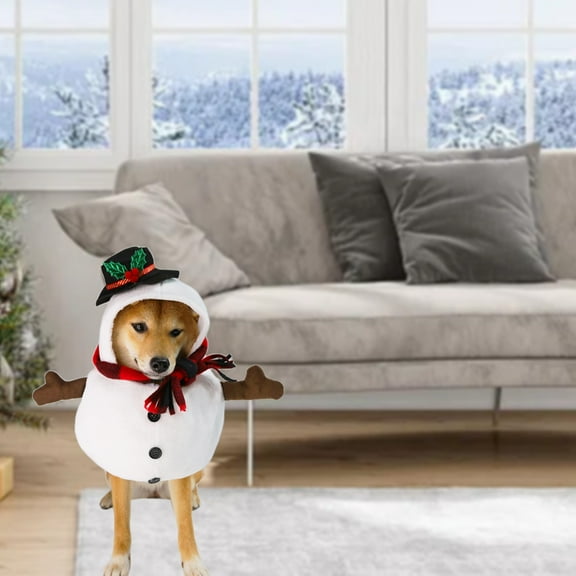 Tvtnvo Snowman Crossdressing Dog Costume Dog Clothes Pet Clothes Soft Polyester Adjustable Straps Elastic Suit Knotted Neck Buttons for Dogs and Pets for Christmas and Halloween Parties S White