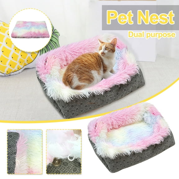 Tvtnvo Washable Dog Bed Pet Bed Self Warming Round Pet Bed Faux Raised Bolster for Curling Sleep Neck Support Joint Relief with Non Slip Stain Proof Bottom Multicolor 21.6x23.6in