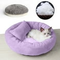 thumbnail image 1 of Tvtnvo Washable Round Plush Bolster Dog Bed Cozy High Sided Calming Pet Nest with Non Slip Bottom, Thick Faux Wool Pillow for Puppies Small Pets Crates Cars Purple 19.7x19.7x3.9in, 1 of 8