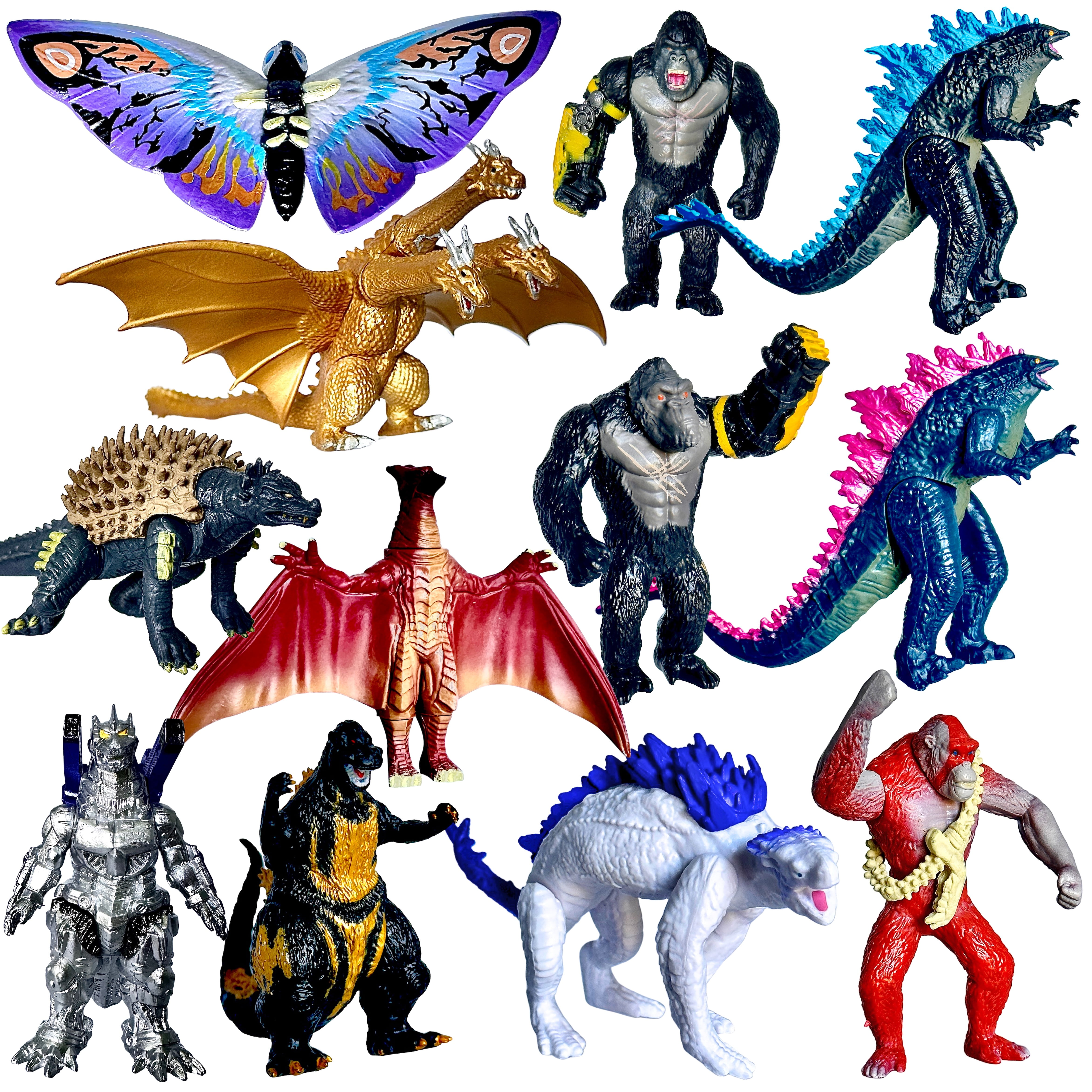 TwCare Set of 12 Godzilla x Kong: The New Empire, Dinosaur Dragon Toys Action Figures, Evolved Basic Exquisite Battle Roar B.E.A.S.T. Glove Shimo Frost Bite Mecha King Ghidorah Cake Toppers Pack