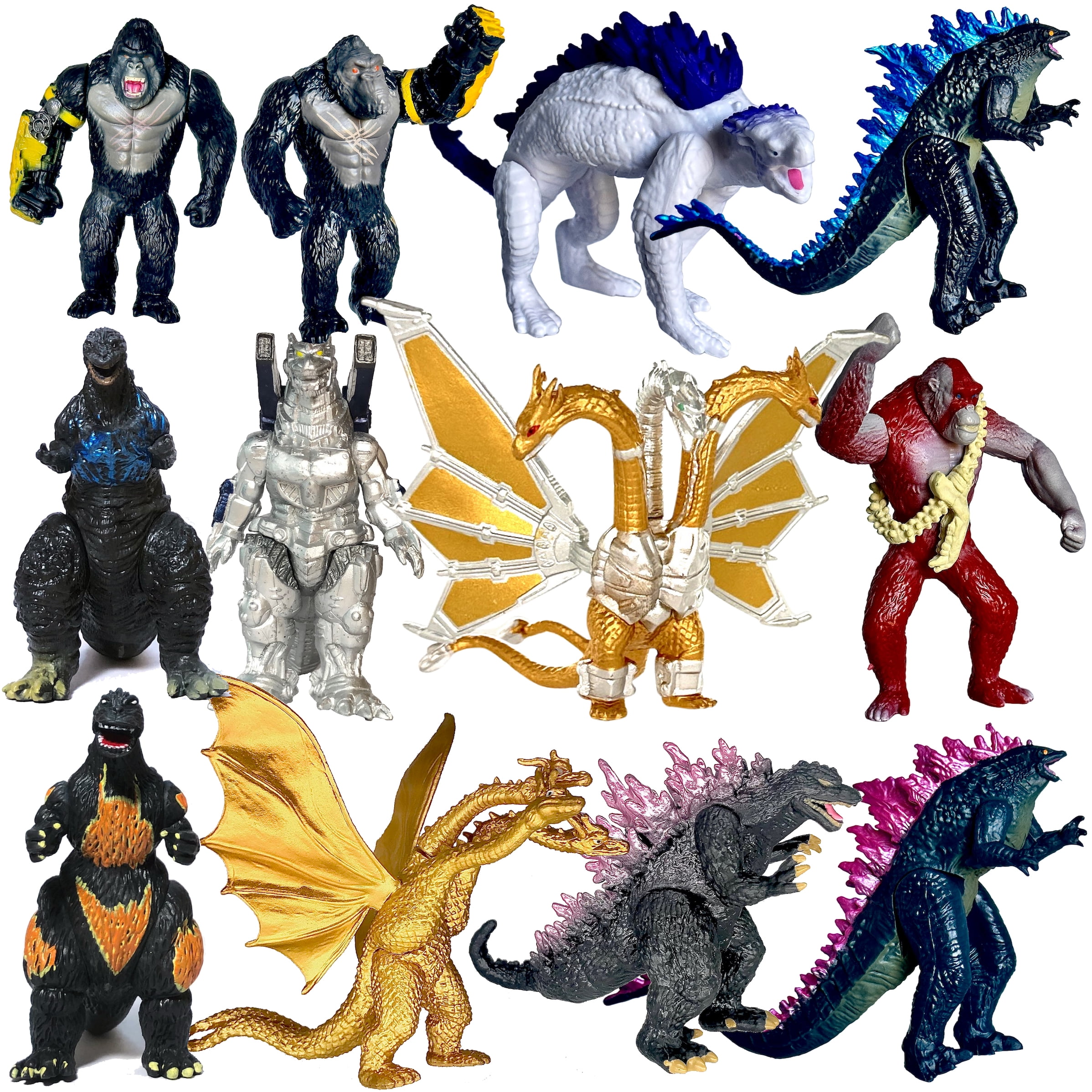 TwCare Set of 12 Godzilla x Kong: The New Empire Action Figures, Evolved Basic Exquisite Battle Roar B.E.A.S.T. Glove Shimo Frost Bite, Dinosaur Dragon Toys, Mecha King Ghidorah Cake Toppers Pack