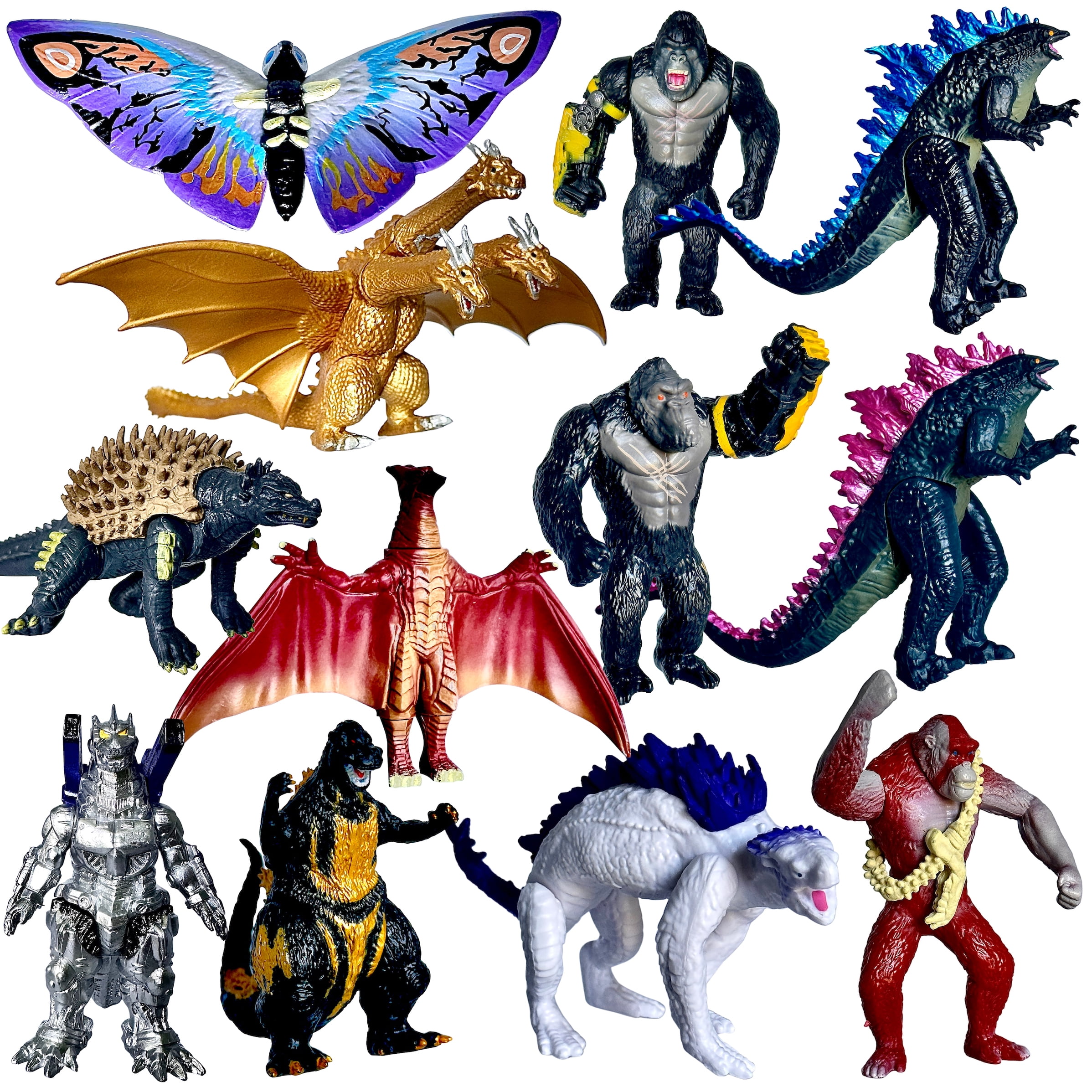 TwCare Set of 12 Godzilla x Kong: The New Empire, Dinosaur Dragon Toys Action Figures, Evolved Basic Exquisite Battle Roar B.E.A.S.T. Glove Shimo Frost Bite Mecha King Ghidorah Cake Toppers Pack