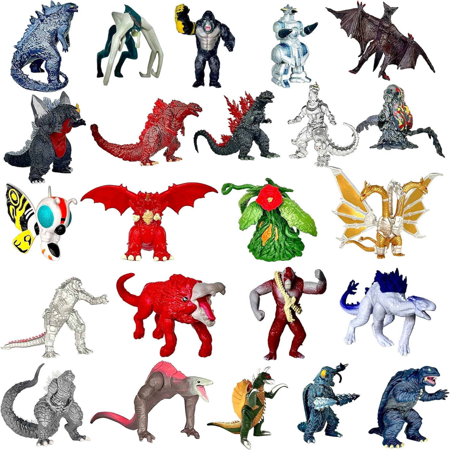 TwCare Set of 23 Godzilla x Kong: The New Empire,Mini Dinosaur Dragon Toys Action Figures, Evolved Basic Exquisite Battle Roar B.E.A.S.T. Glove Shimo Frost Bite Mecha King Ghidorah Cake Toppers Pack
