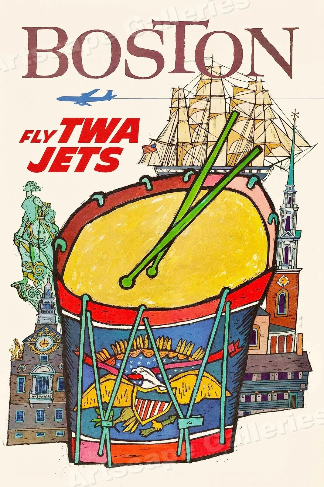 Twa In Flight Service Twa 1960S Boston Fly Jets Airline Travel Office Poster , Poster Print ...