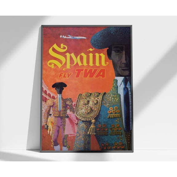 Twa Airlines Vintage Spain Travel Poster With Spanish Matadors, 1950sDownload, Poster Only