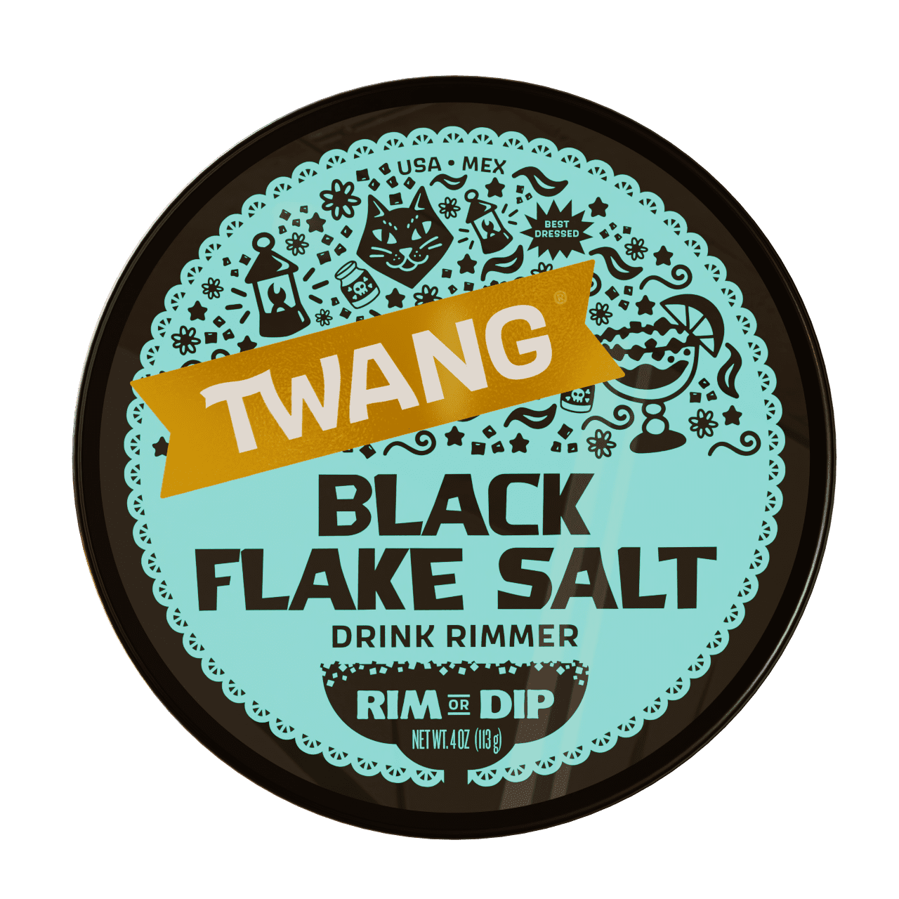 Twang Black Margarita Flake Salt Drink Rimmer, 4 oz; Halloween; Spooky; Dia de los Muertos