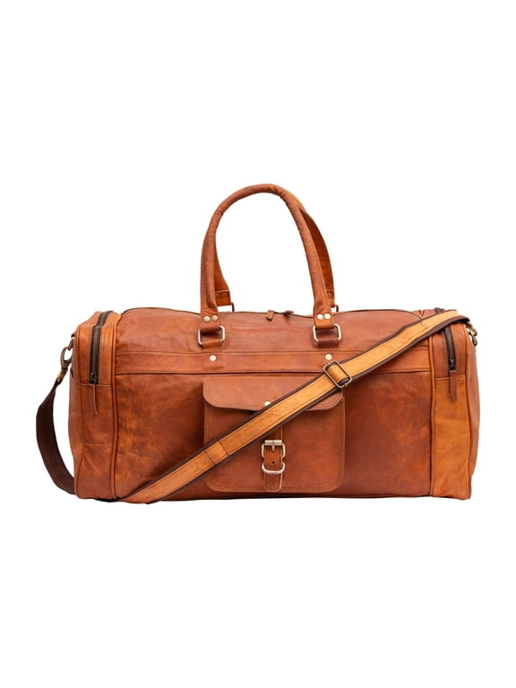Genuine Leather Duffle Bag for Travel | 24 inch Large Vintage Duffle Bag Women & Men | Vintage Weekender & Gym Bag with Shoulder Strap - Brown