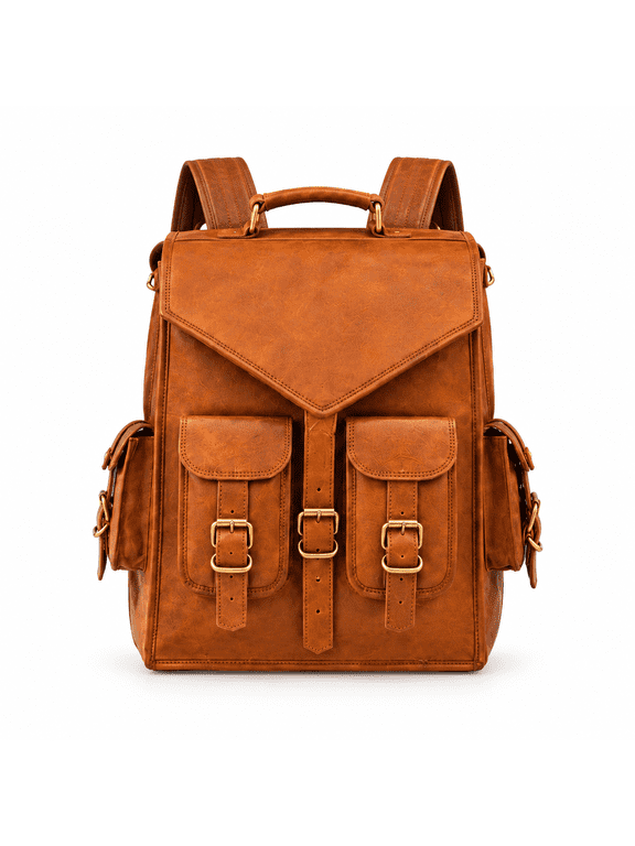 Vintage Brown Genuine Leather Convertible Backpack Messenger Bag with Complimentary Diary, Fits 15.6" Laptop for Men and Women