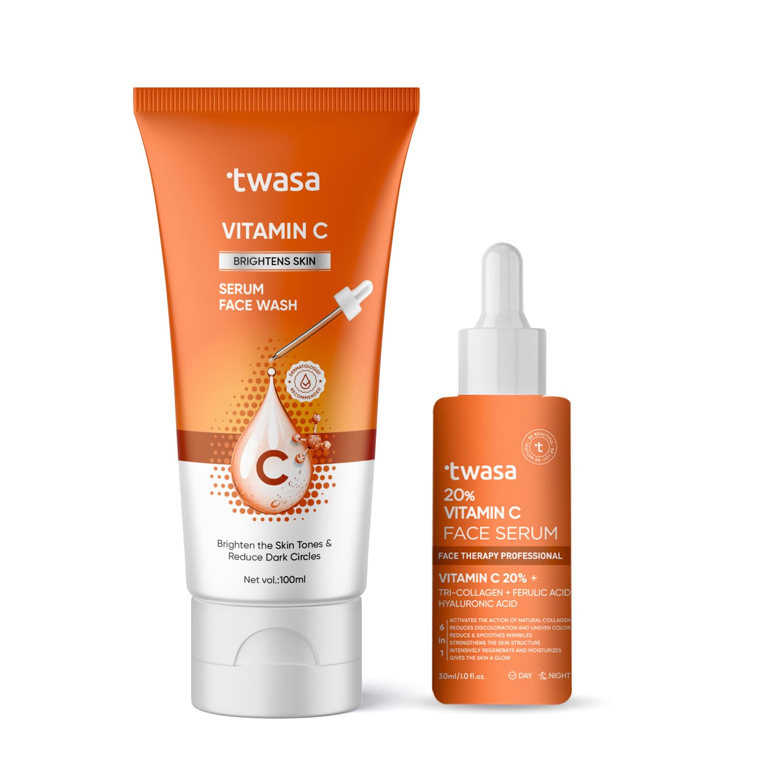 Twasa Vitamin C Face Wash Face Serum Skin Care Combo Kit 100ml 30ml For ...