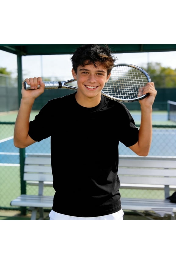 Boys Athletic T Shirts- Quick Dry Crewneck Summer Short Sleeve Kids Active Tees Black Size 10