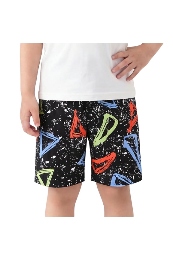 Boys Fashion Graphic Shorts- Baggy Summer Elastic Waist Kids Play Shorts Black Size 10