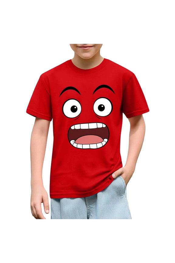 Boys Funny Graphic T Shirts- Cotton Soft Crewneck Short Sleeve Kids Summer Tees Red Size 10
