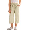 thumbnail image 1 of Twczz Girls Capris with Pockets- Elastic Waist Casual Summer Tie Front Kids Beach Pants Beige Size 6, 1 of 7