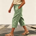 thumbnail image 1 of Twczz Girls Cotton Linen Capris with Pockets- Quick Dry Casual Elastic Waist Straight Leg Kids Beach Pants Green Size 11-12 Years, 1 of 7