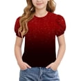 thumbnail image 1 of Twczz Girls Gradient T-Shirt- Summer Puff Short Sleeve Cute Casual Crewneck Kids Fashion Tops Wine Size 5, 1 of 8