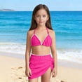 thumbnail image 1 of Twczz Girls Swimsuits 3 PC- Solid Color Halter Cute Bikini Bathing Suit with Cover Up Shorts Hot Pink Size 16 Years, 1 of 5