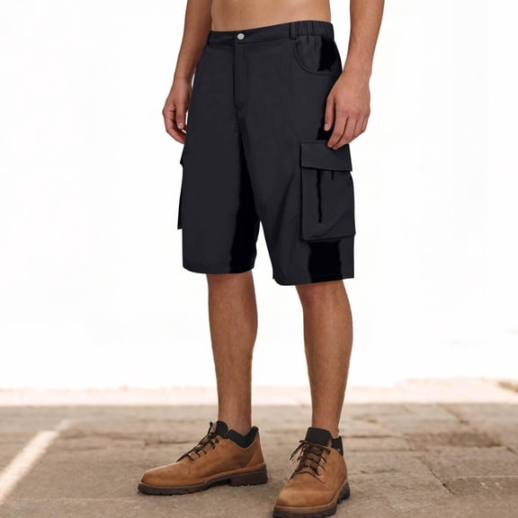 Twczz Mens Cargo Shorts with Zipper Pockets- Comfort Waist Casual Lightweight Relaxed Fit Hiking Camping Shorts Black Size 36