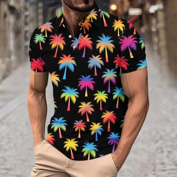 Twczz Mens Print Polo Shirts- Casual Summer Fashion Short Sleeve Performance Shirts Multicolor Size 3XL