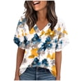 thumbnail image 1 of Twczz Womens Floral Shirts Short Sleeve- Casual V-Neck Loose Fit Summer Boho Tops Blouse Navy Size 2XL, 1 of 8