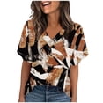 thumbnail image 1 of Twczz Womens Floral Shirts Short Sleeve- Loose Fit V-Neck Casual Summer Boho Tops Blouse Coffee Size M, 1 of 8