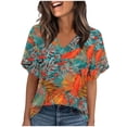 thumbnail image 1 of Twczz Womens Floral Shirts Short Sleeve- V-Neck Casual Loose Fit Summer Boho Tops Blouse Orange Size XL, 1 of 8
