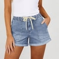 thumbnail image 1 of Twczz Womens Jean Shorts with Pockets- 5 Inch Inseam Casual Elastic Waist Drawstring Stretchy Denim Shorts Blue Size M, 1 of 7