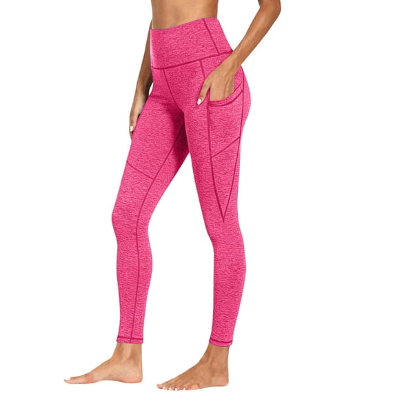 Twczz Womens Leggings with Pockets- Tummy Control High Waist Stretch Workout Yoga Pants Hot Pink Size M