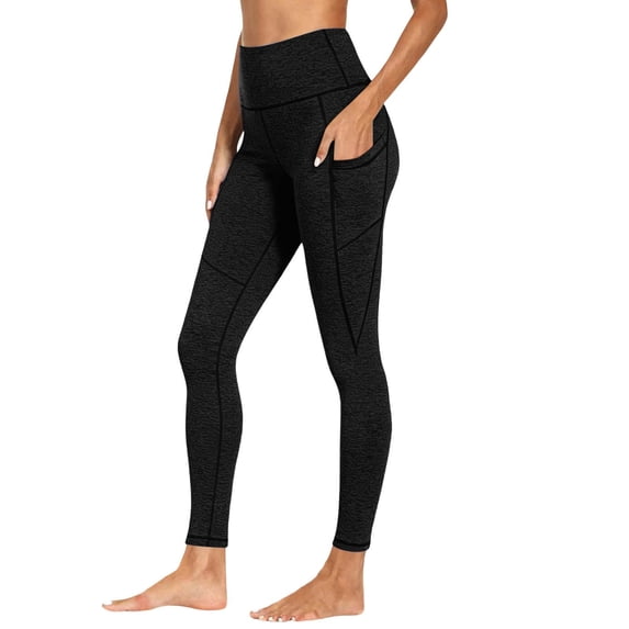 Twczz Womens Leggings with Pockets- Workout Tummy Control Stretch High Waist Yoga Pants Black Size XL