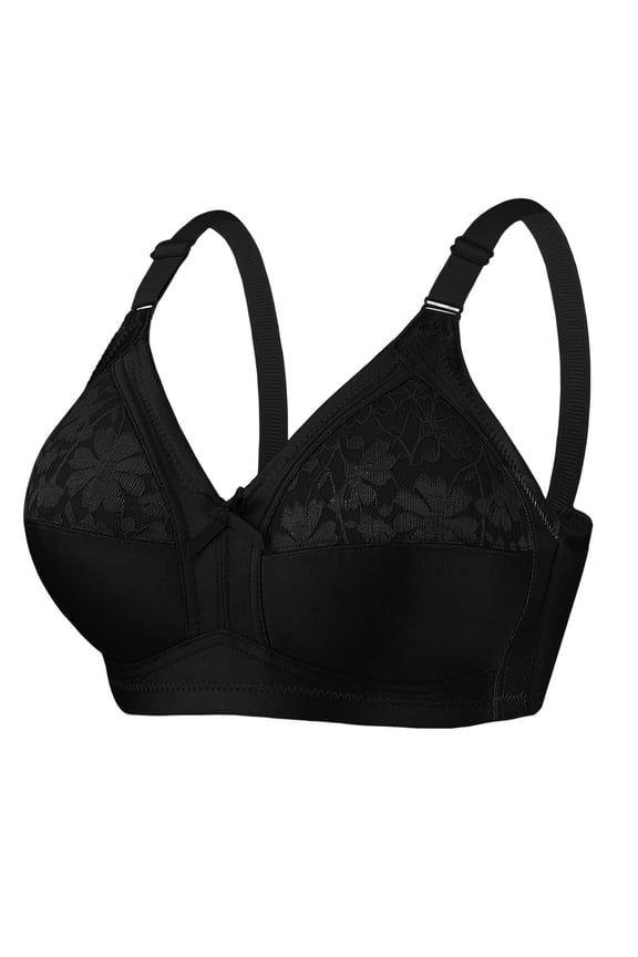Womens Plus Size Wirefree Bras- Full Coverage Support Adjustable Strap Floral Everyday Bras Black Size 46D
