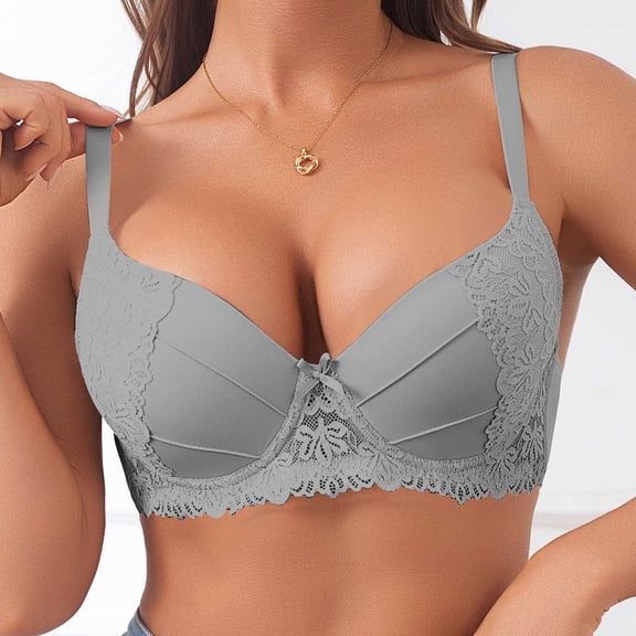 Twczz Womens Push Up Bras with Lace- Sexy Padded Embroidery Underwire Lift-Up Bras Gray Size 36D