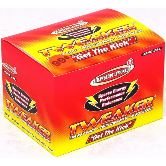 Tweaker Strawberry Lemonade Energy Shots Zero Calories 2 oz Bottles 12 Count Box