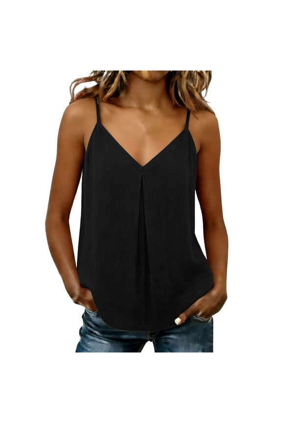 Basic Spaghetti Strap Tank Tops Womens V Neck Blouse Woman Sleeveless Tops Basic Cami Tank Top Athletic Sports Tops Going Out Tops Casual Basic Top Workout Gym Top Tee Shirts Black L