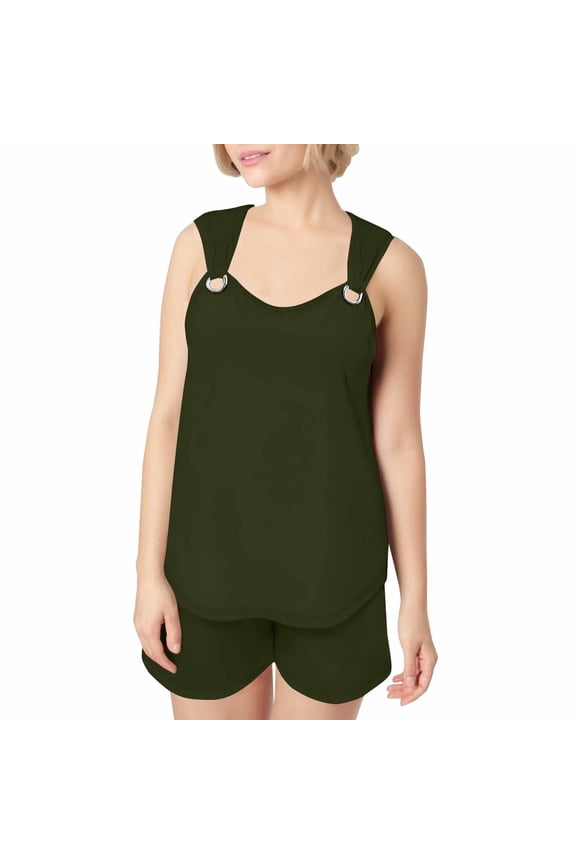 Camisole Shorts Set Sleeveless Pajamas Thin Strap Pajamas Lounge Wear Sleepwear set Camisole Top and Shorts 2 Piece Sleepwear Basic Sleepwear Sleepwear Sets camisole nightshirt Green L