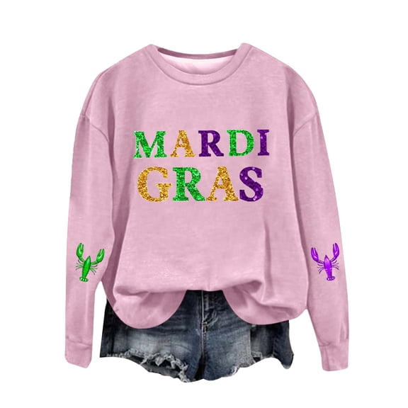 Tweang Carnival Sweatshirt Mardi Gras Sweater for Women Blouses for Women Mardi Gras Blouse Oversized Sweatshirt for Women Workout Tops for Women Skinny Jeans for Women Pink S