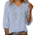 thumbnail image 1 of Tweang Cotton Blend Tops for Women Peasant Blouses for Women Floral Embroidered Boho Tops Boho Peasant Blouses Boho Tops for Women 2026 Cotton Button Down Graphic Shirt Half Sleeve Blouses Blue L, 1 of 4