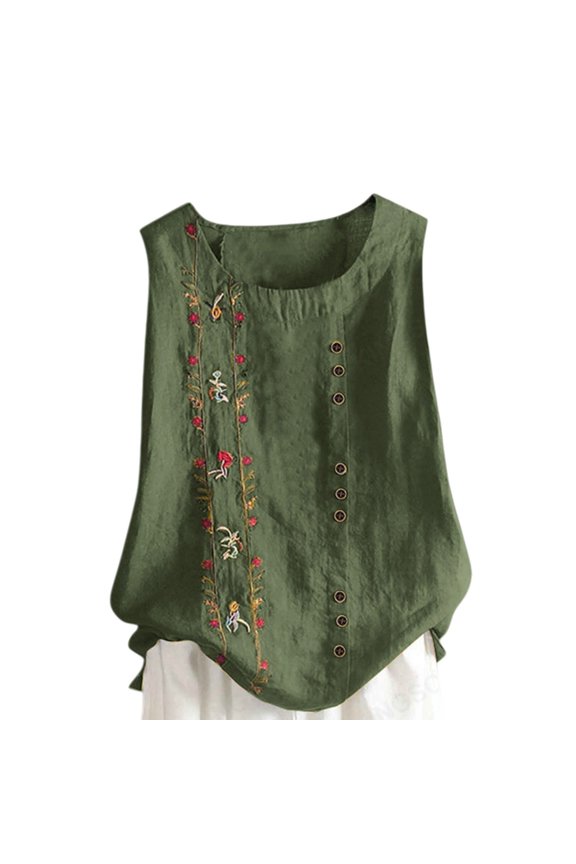 Cotton Tank Top Women Basic Going Out Tops Under Shirts Summer Tops Shirts Vacation Lounge Shirts Sweater Vest Sleeveless Tops Cotton and Linen Camisole Tshirts High Neck Boho Shirt Green XL