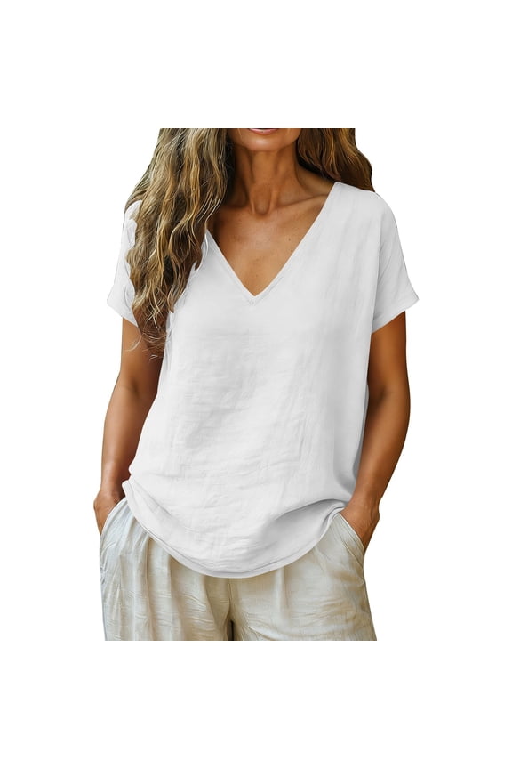 Cotton Tunic Tops for Women Cotton Linen Embroidered Tops V Neck Blouses Loose Gauze Tunics Retro Embroidered 3/4 Sleeve Boho Tops Boho Graphic Tees Button Down Plaid Shacket Shirt White L