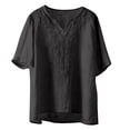 thumbnail image 1 of Tweang Cotton Tunic Tops for Women Embroidered Shirts Turn-down Collar Boho Peasant Blouse Floral Embroidered Boho Tops Roll Up Short Sleeve Cotton Linen Embroidered Tops Bohemian Shirts Black L, 1 of 3