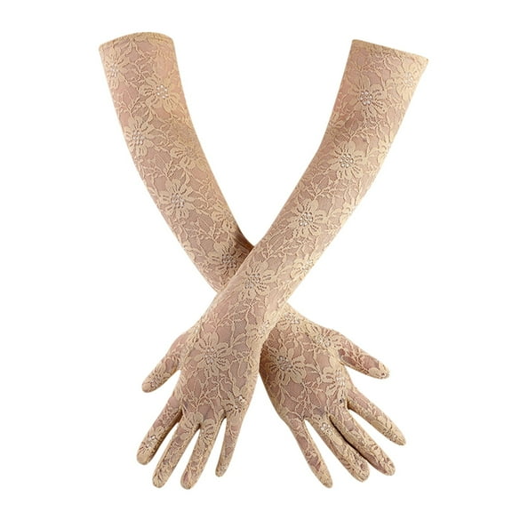 Tweang Elbow Length Gloves Fingerless Arm Warmers Satin Gloves Women Typing Gloves Riding Gloves Workout Gloves Women Goth Gloves Beige 45