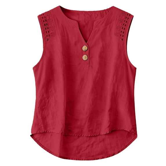 Tweang Flowy Tank Tops for Women Running Tennis Yoga Gauze Tops for Women Sleeveless Button Down Pleated High Neck Halter Tops Baggy T-shirt Vest Tee Camisole Tops for Women Camisole Party Club Red L