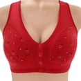 thumbnail image 1 of Tweang Front Closure Bra Front Closure Bras for Women Front Button Bra Wireless Bra Snap Front Bra Soft Breathable Underwear Full Coverage Bras Push Up Underwear Convenient Buckle Bra Red 4XL, 1 of 9