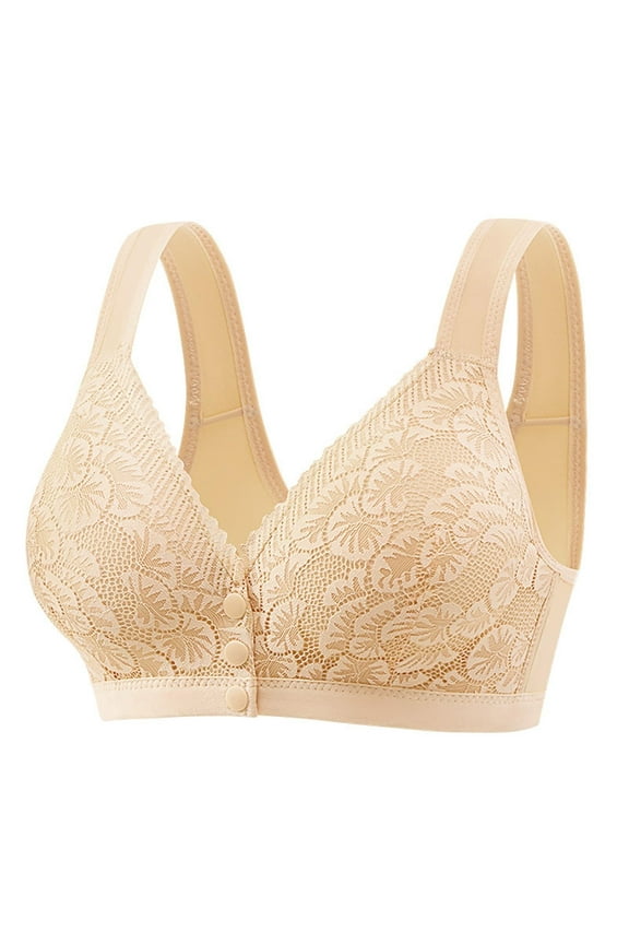 Front Closure Bras for Women Wireless Bras with Support and Lift Bras for Women No Underwire Thin Strap Bra Sticky Bra Plus Size Ribbed Bralette Beige 36b