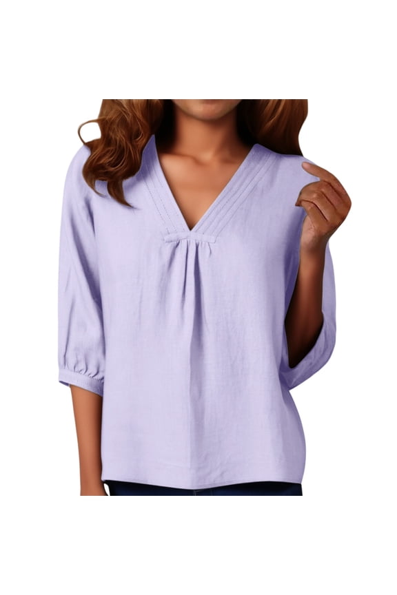 Gauze Shirts for Women Loose Gauze Tunics Roll Up Short Sleeve Boho Retro Embroidered Tops Bohemian Tops for Women Cozy Loose Fit Basic T-shirts Gauze Blouses for Women Cotton Linen Purple S